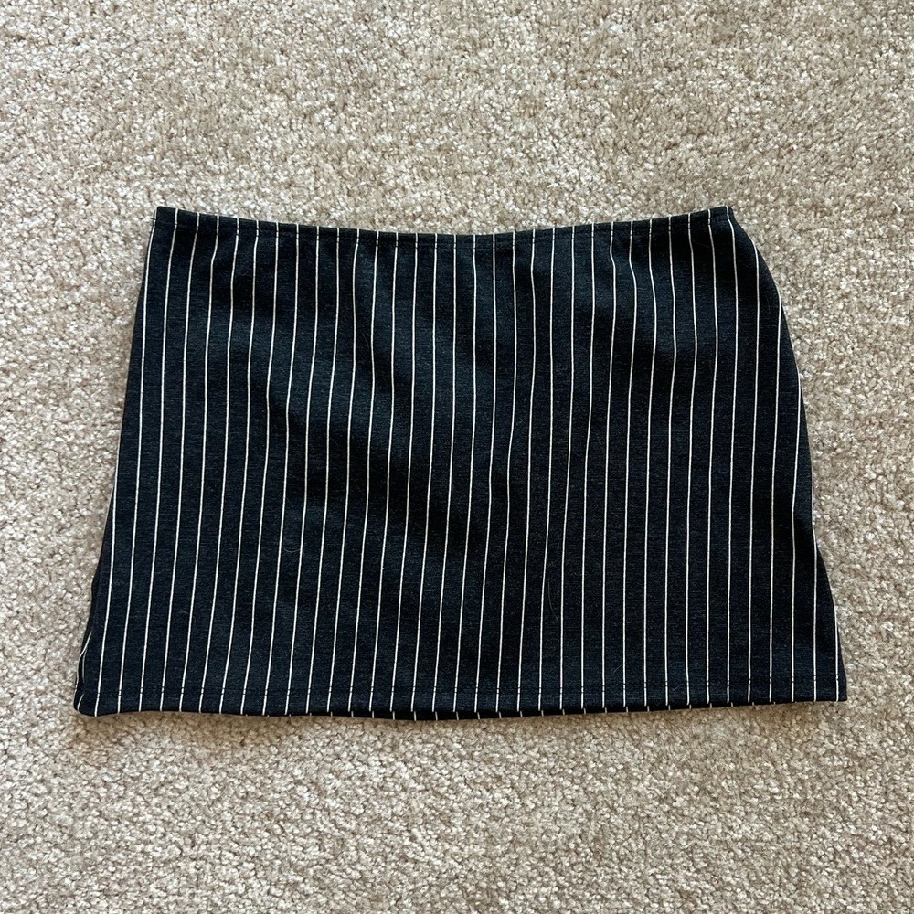 Black Fitted Pinstripe Micro Mini Skirt